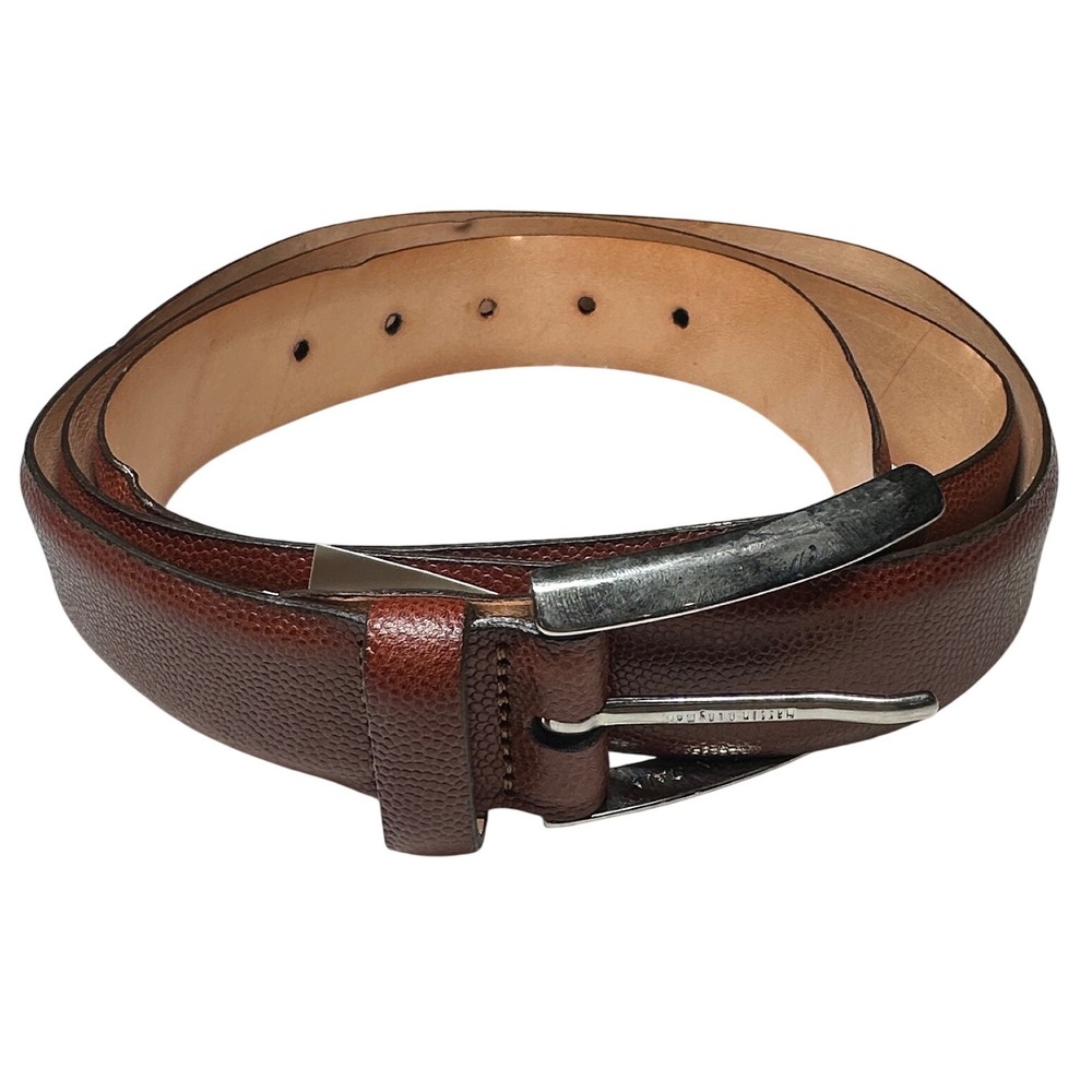 Martin Dingman‎ Italian Calfskin Belt Mens Size 44 Brown Textured Buckle